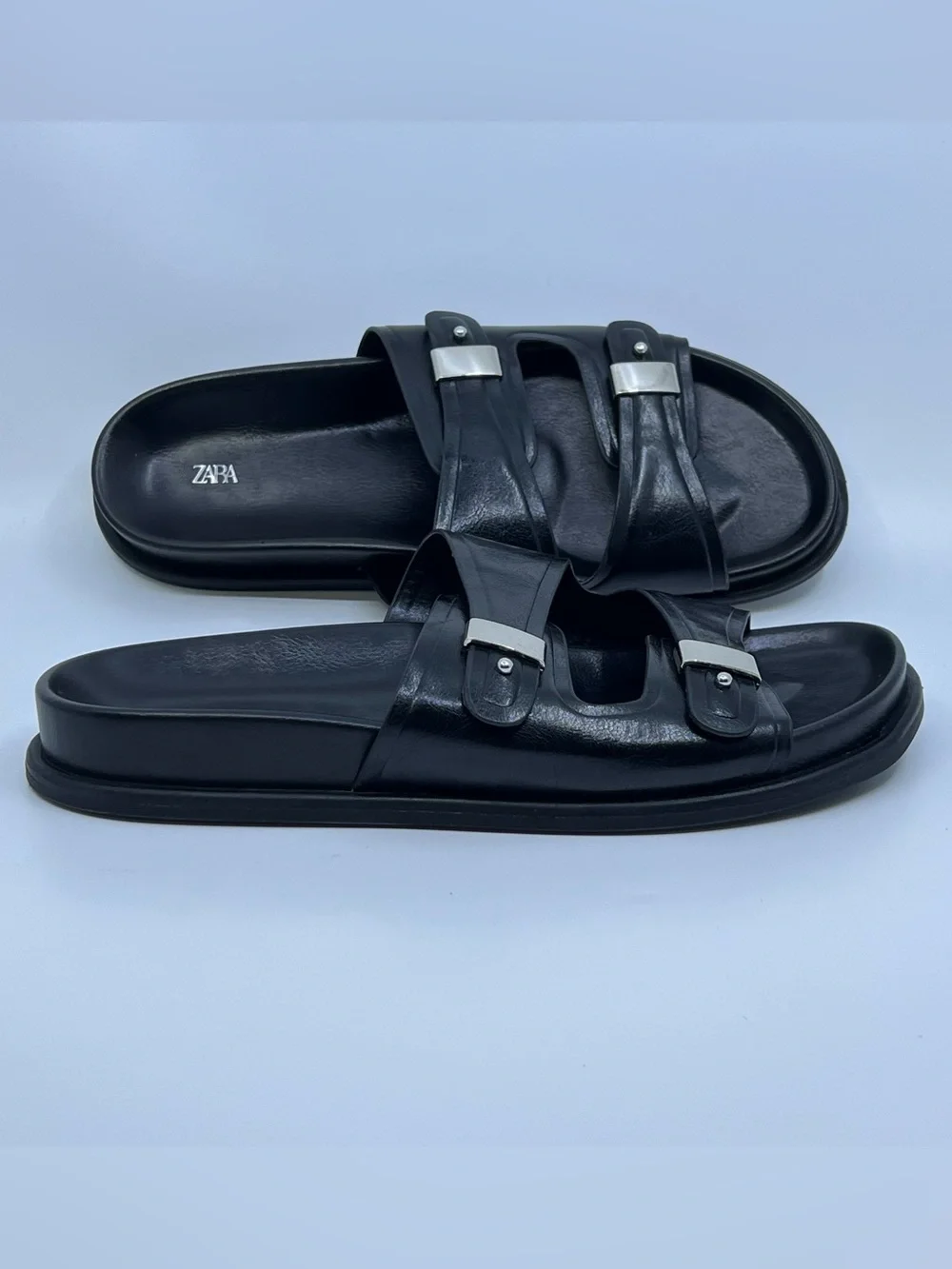 Zara Double Strap Flat Sandal | Black | Size 8 (39) - Picture 11 of 12